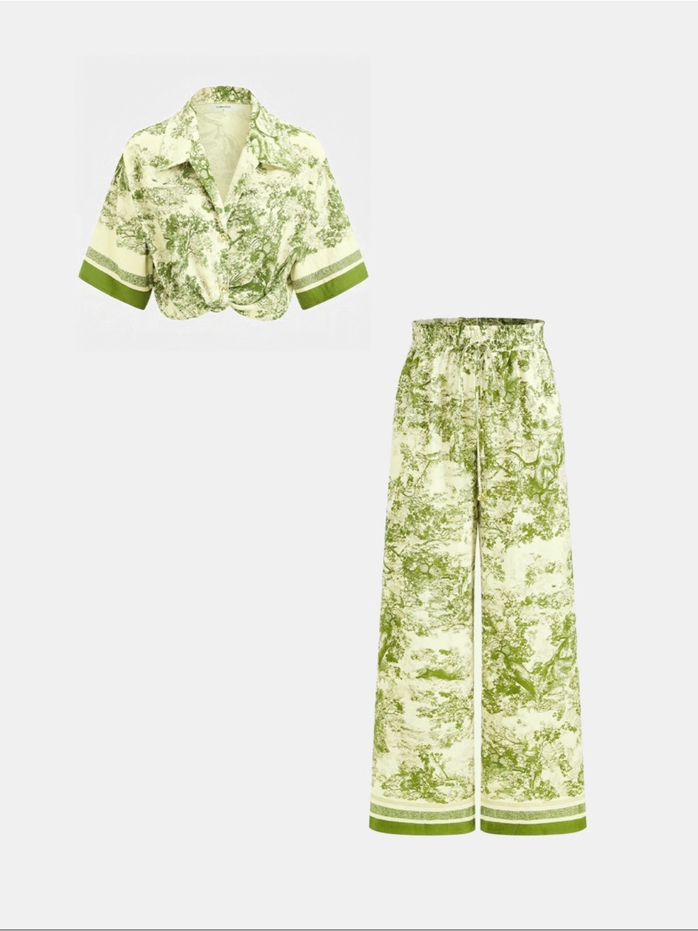 Commense Green Toile-Print Wide-Leg Pants